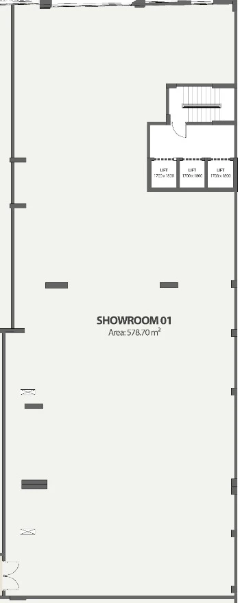 Showroom 01 outline on the ground floor plan